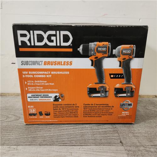 Phoenix Location RIDGID 18V SubCompact Brushless 2-Tool Combo Kit with Drill/Driver, Impact Driver, (2) 2.0 Ah Batteries, Charger, and Tool Bag