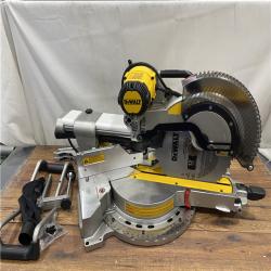 AS IS DEWALT 15 Amp Corded 12 in. Double Bevel Sliding Compound Miter Saw, Blade Wrench and Material Clamp