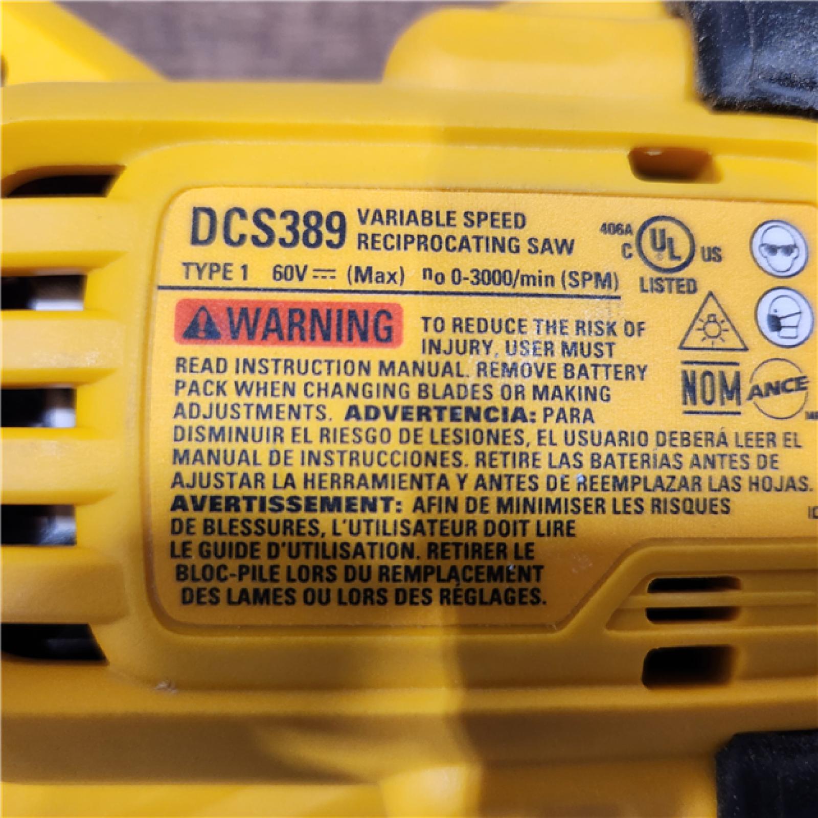 AS-IS DeWalt DCS389B FLEXVOLT 60V MAX Cordless Brushless Reciprocating Saw (Tool-Only)