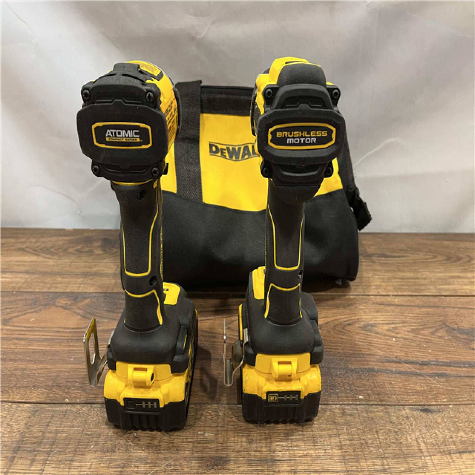 AS IS DEWALT 20V MAX XR Hammer Drill and ATOMIC Impact Driver 2 Tool Cordless Combo Kit with (2) 4.0Ah Batteries, Charger, and Bag