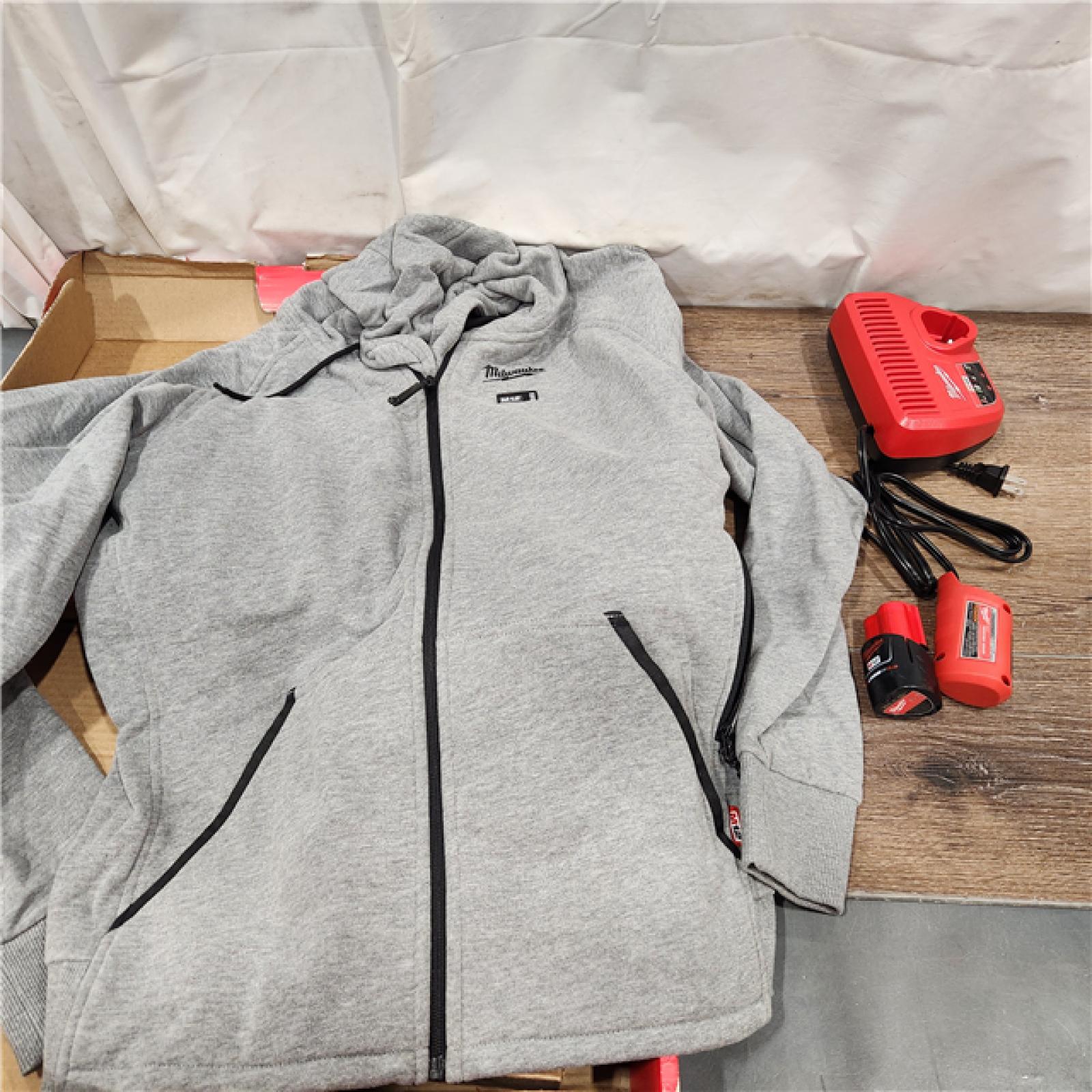 AS-IS Milwaukee Women's Large M12 12-Volt Lithium-Ion Cordless Gray Heated Jacket Hoodie Kit with (1) 2.0 Ah Battery and Charger