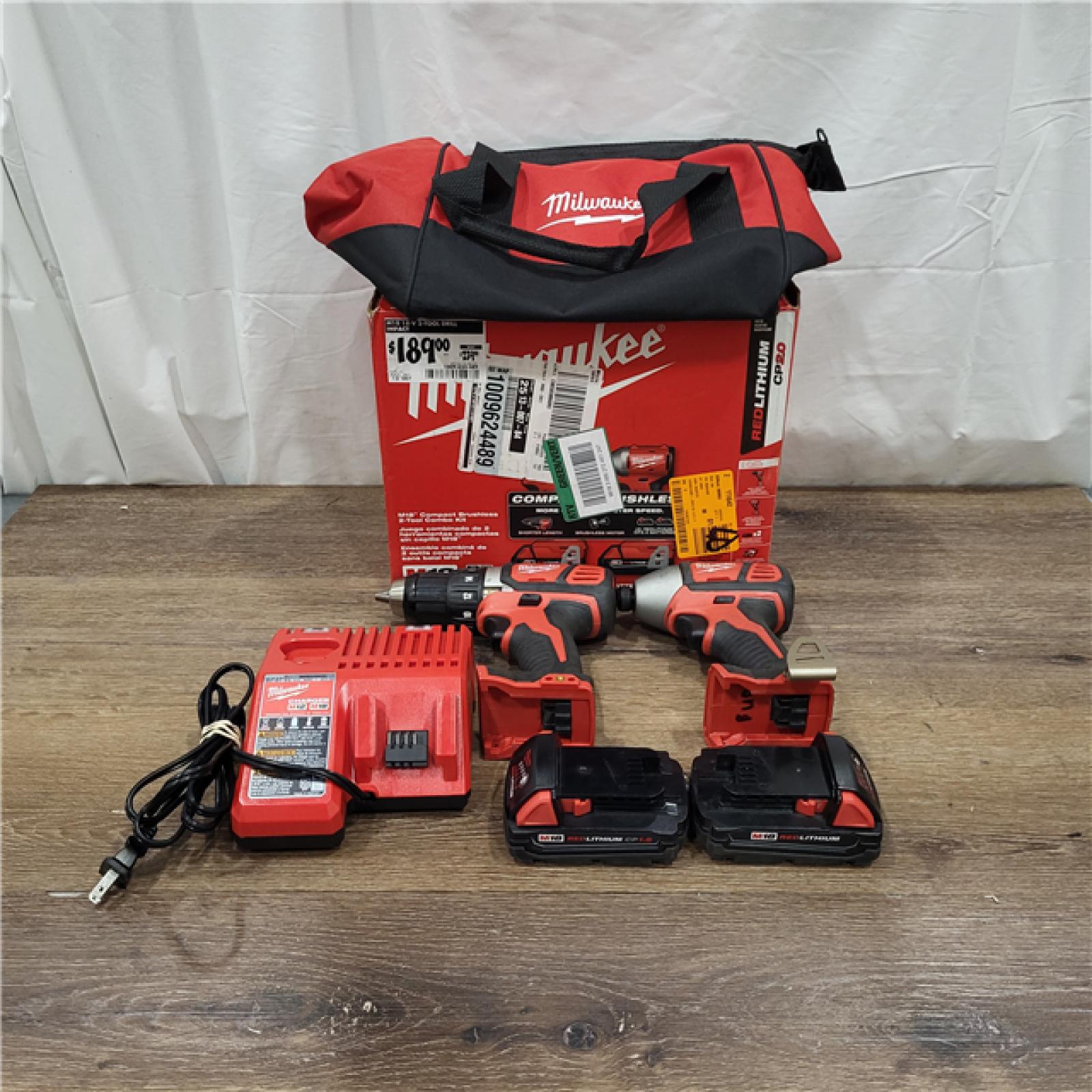 AS-IS M18 18V Lithium-Ion Brushless Cordless Compact Drill/Impact Combo Kit (2-Tool) W/(2) 2.0 Ah Batteries, Charger & Bag