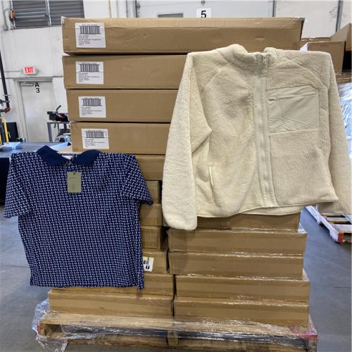 DALLAS LOCATION - NEW! MIXED CLOTHING PALLET (MSRP over $8,700) Men's Performance Polo Shirt - 336 UNITS Men's Zip-Up Sweatshirt - 28 UNITS