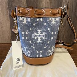 NEW! Tory Burch Monogram Mini Denim Bucket Bag