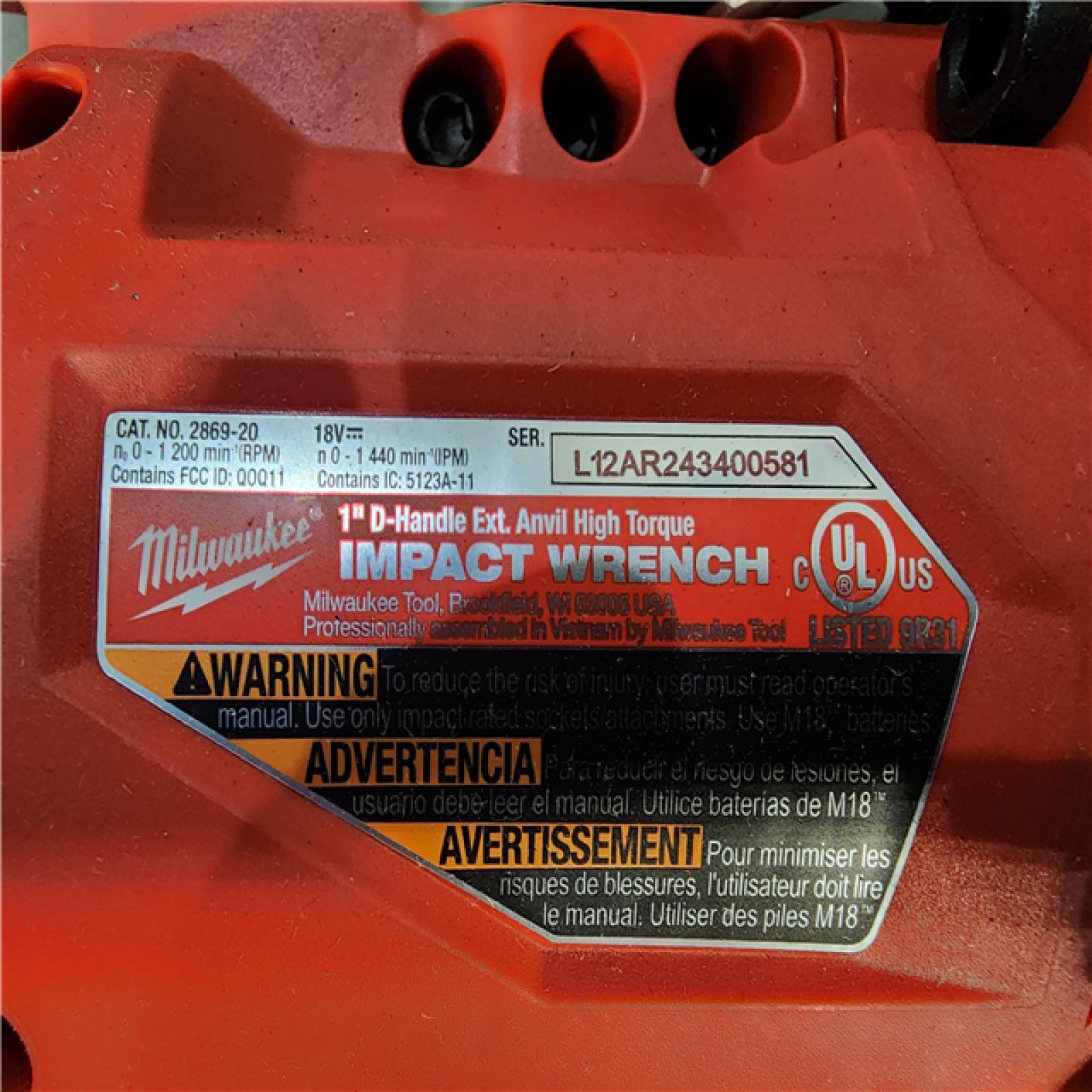 HOUSTON LOCATION - AS-IS Milwaukee 2869-20 M18 FUEL 18V Lithium-Ion Brushless Cordless 1 in. Impact Wrench Extended Reach D-Handle (Tool-Only)