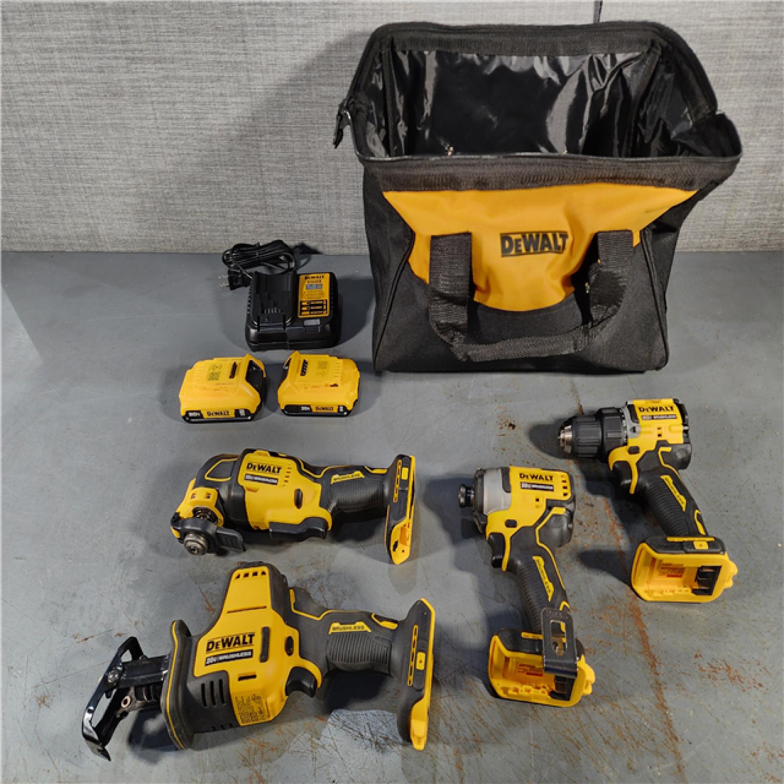 HOUSTON LOCATION - AS-IS DeWalt 20V MAX ATOMIC Cordless Brushless 4 Tool Combo Kit