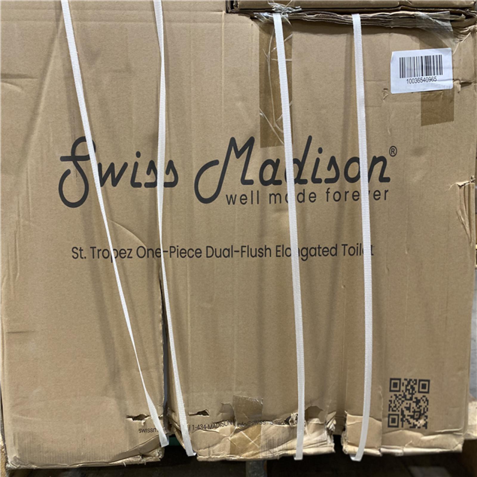 DALLAS LOCATION - Swiss Madison St. Tropez 1-Piece 1.1/1.6 GPF Dual Flush Elongated Toilet in Glossy White PALLET -(6 UNITS)