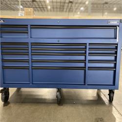 DALLAS LOCATION - Husky Tool Storage 72 in. W Heavy Duty Matte Blue Mobile Workbench Cabinet Adjustable Height Solid Wood Top