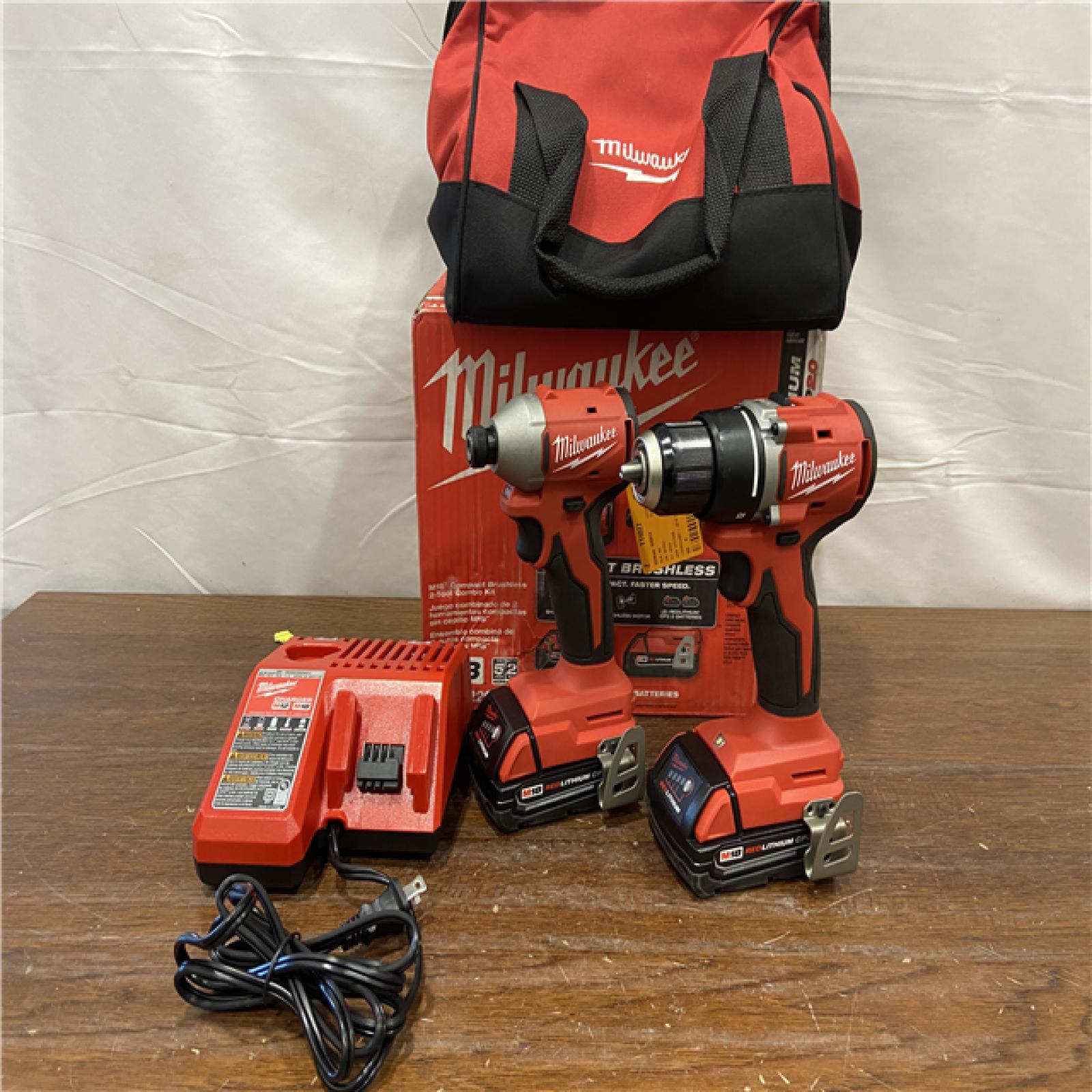 AS-IS Milwaukee18V Lithium-Ion Brushless Cordless Compact Drill/Impact Combo Kit (2-Tool) W/(2) 2.0 Ah Batteries, Charger & Bag