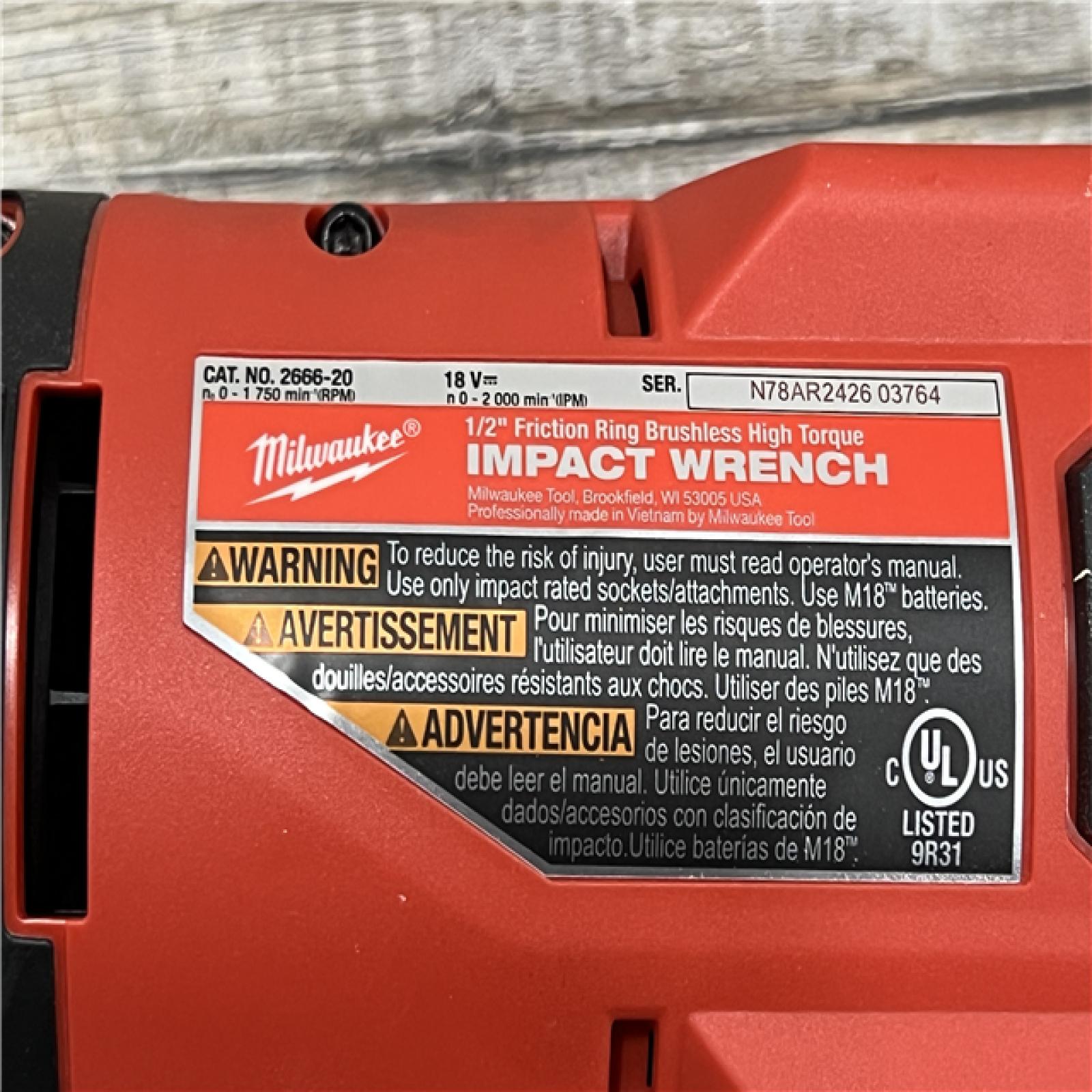 AS-IS Milwaukee 18V Cordless 1/2  Impact Wrench with Friction Ring Kit