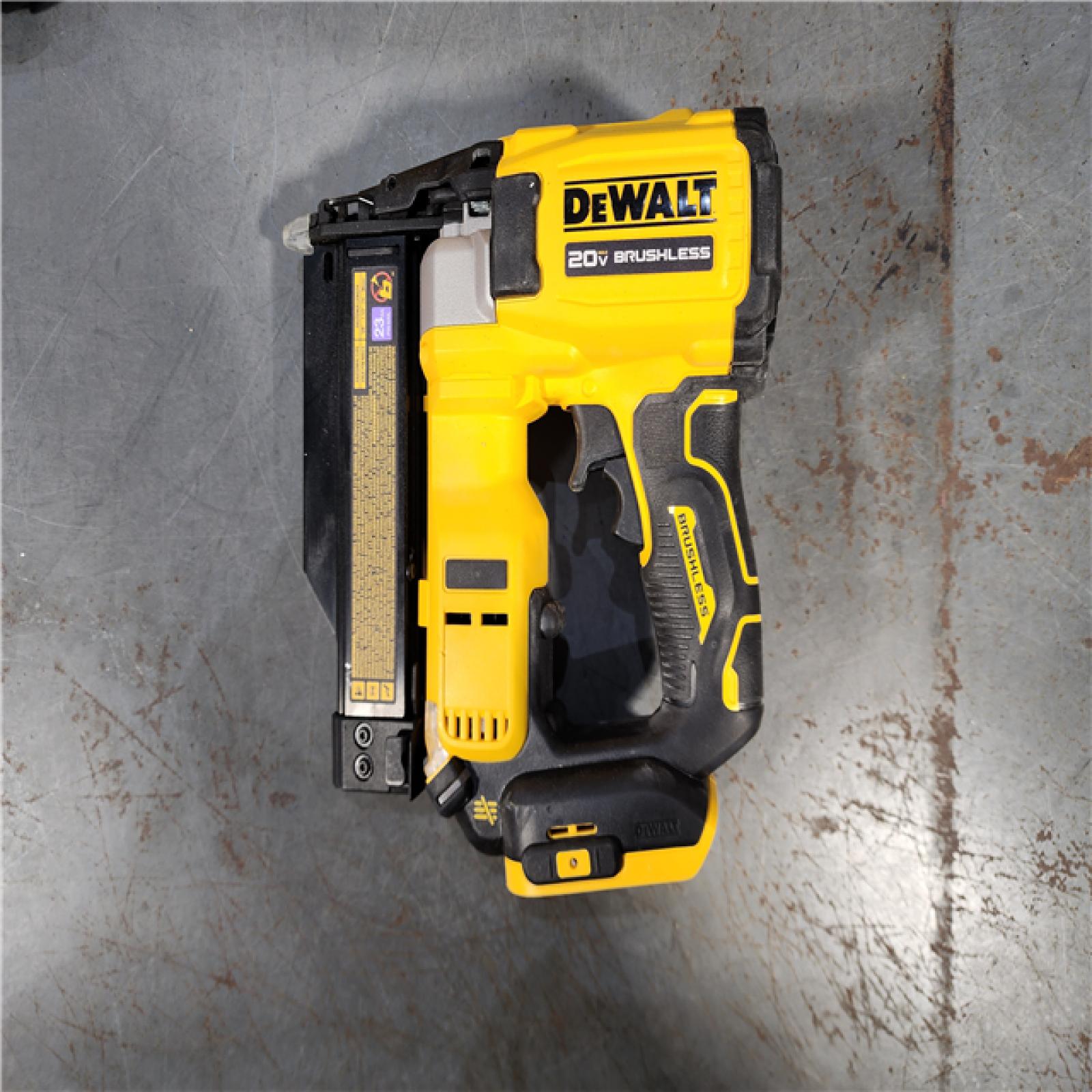 HOUSTON LOCATION - AS-IS DEWALT ATOMIC 20V MAX Lithium Ion Cordless 23 Gauge Pin Nailer Kit with 2.0Ah Battery and Charger