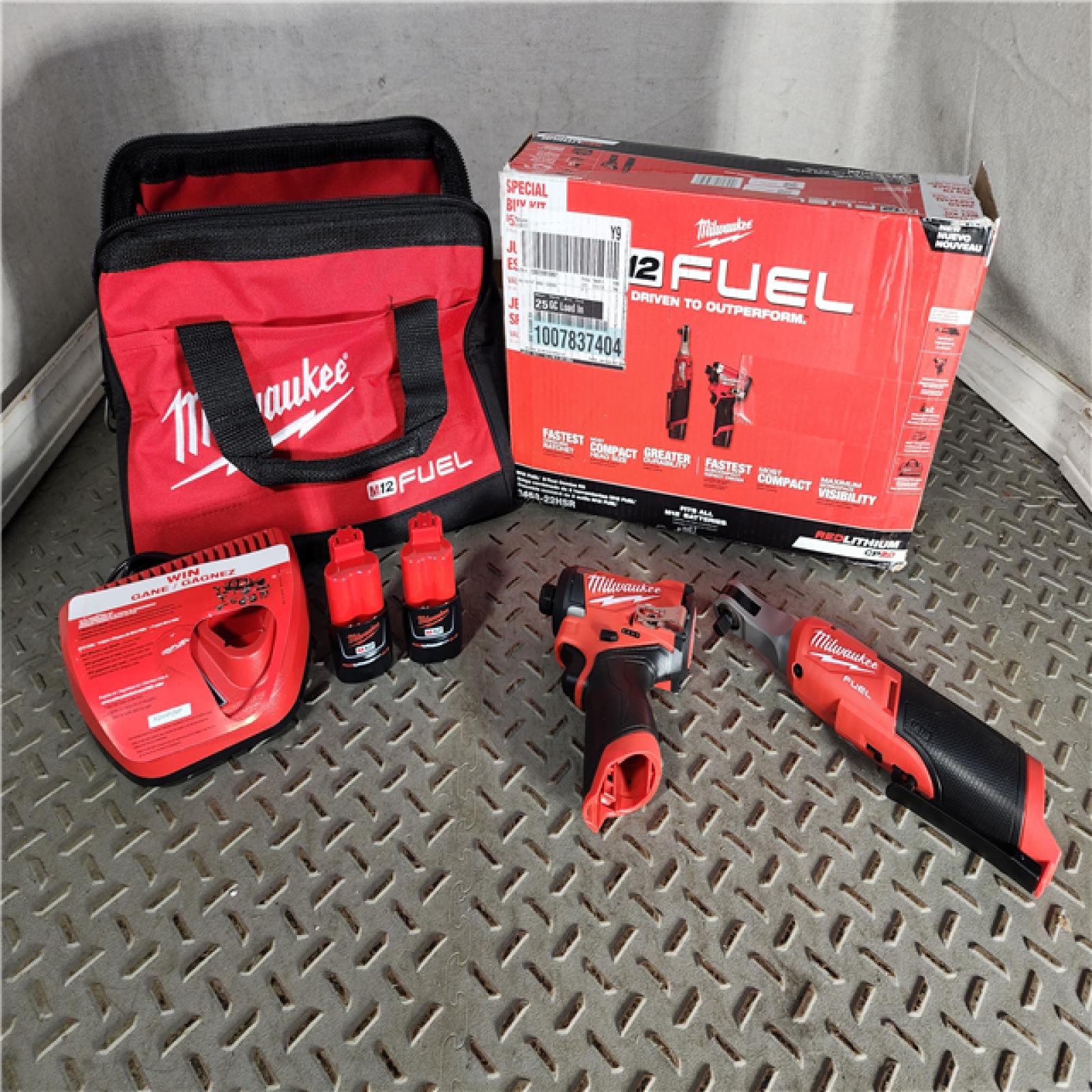 HOUSTON LOCATION - AS-IS (APPEARS LIKE NEW) Milwaukee M12 FUEL Brushless Cordless 1/4inch Hex Impact Driver with 3/8inch Ratchet Kit