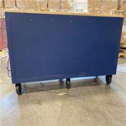 DALLAS LOCATION - Husky Tool Storage 72 in. W Heavy Duty Matte Blue Mobile Workbench Cabinet Adjustable Height Solid Wood Top