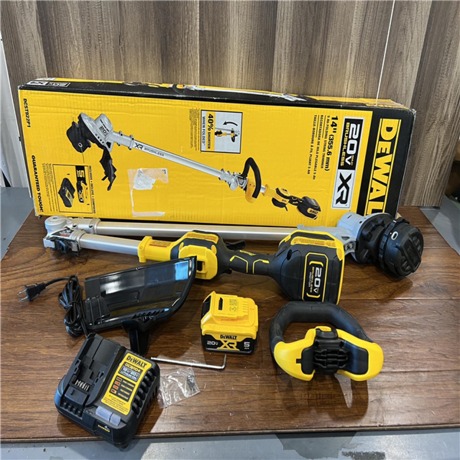 AS-IS DEWALT 20V MAX 14 in. Brushless Cordless Battery Powered Foldable String Trimmer Kit with (1) 5 Ah Battery & Charger