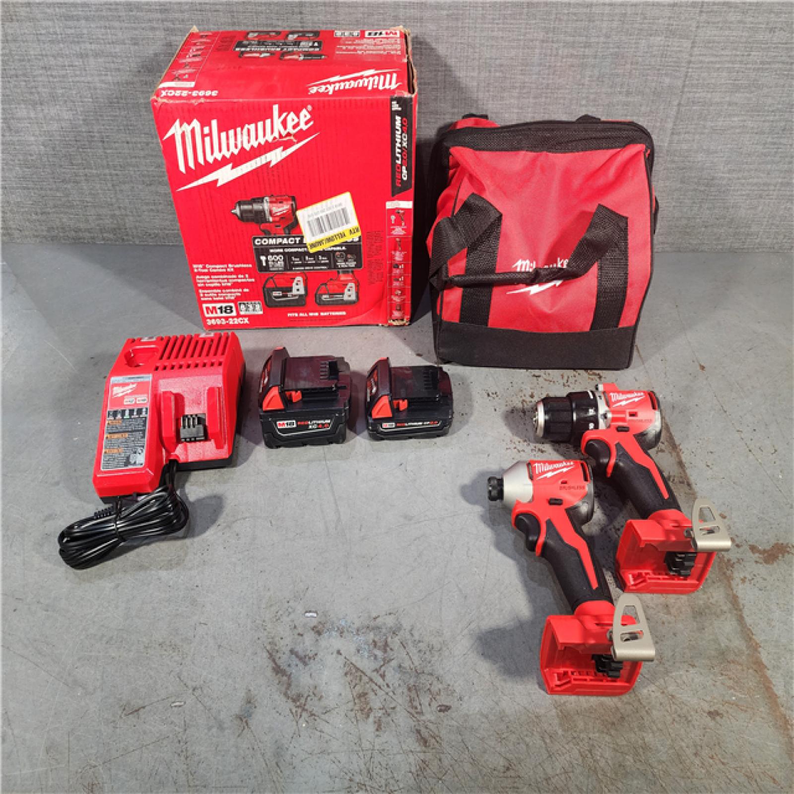 HOUSTON LOCATION - AS-IS (APPEARS LIKE NEW) M18 18-Volt Lithium-Ion Brushless Cordless Compact Hammer Drill/Impact Combo Kit (2-Tool) with (2) Batteries, Bag