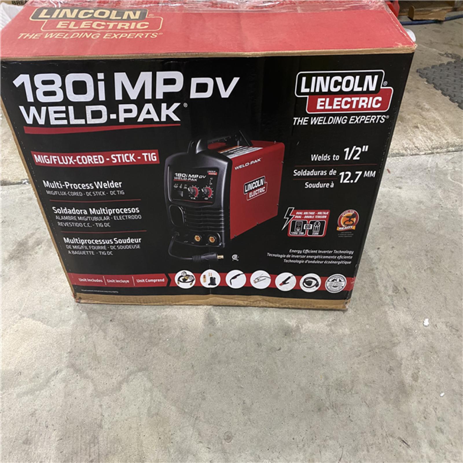 Houston location AS-IS LINCOLN 180 Amp Weld-Pak 180i Multi-Process Stick/MIG/Flux-Core/TIG, 120V or 230V Aluminum Welder with Spool Gun Sold Separately