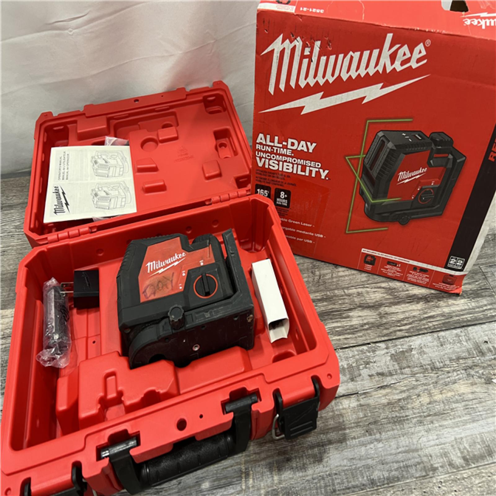 AS-IS MILWAUKEE 100 Ft. REDLITHIUM Lithium-Ion USB Green Rechargeable Cross Line Laser Level with Charger