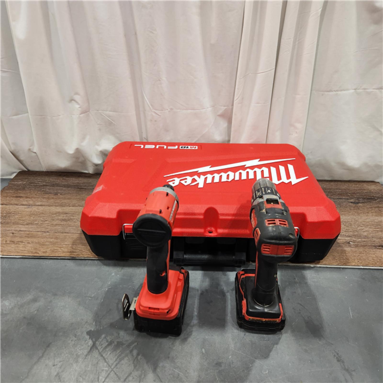 AS IS Milwaukee 2904-22 Hammer Drill Driver Kit with Batteries  Charger & Tool Case  Red