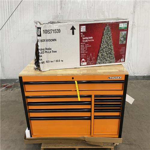 Houston Location - AS-IS Husky Extra Deep 52in. 10-Drawer Mobile Bench./ 7.5ft Sparkling Pine Lead Christmas Tree