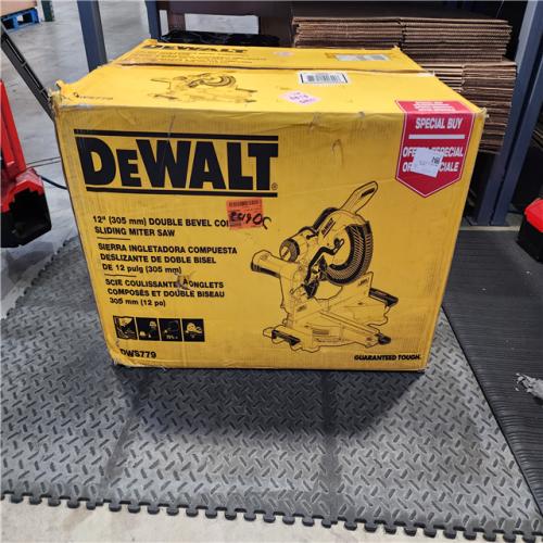 HOUSTON LOCATION - AS-IS DEWALT 15 Amp Corded 12 in. Double Bevel Sliding Compound Miter Saw, Blade Wrench and Material Clamp