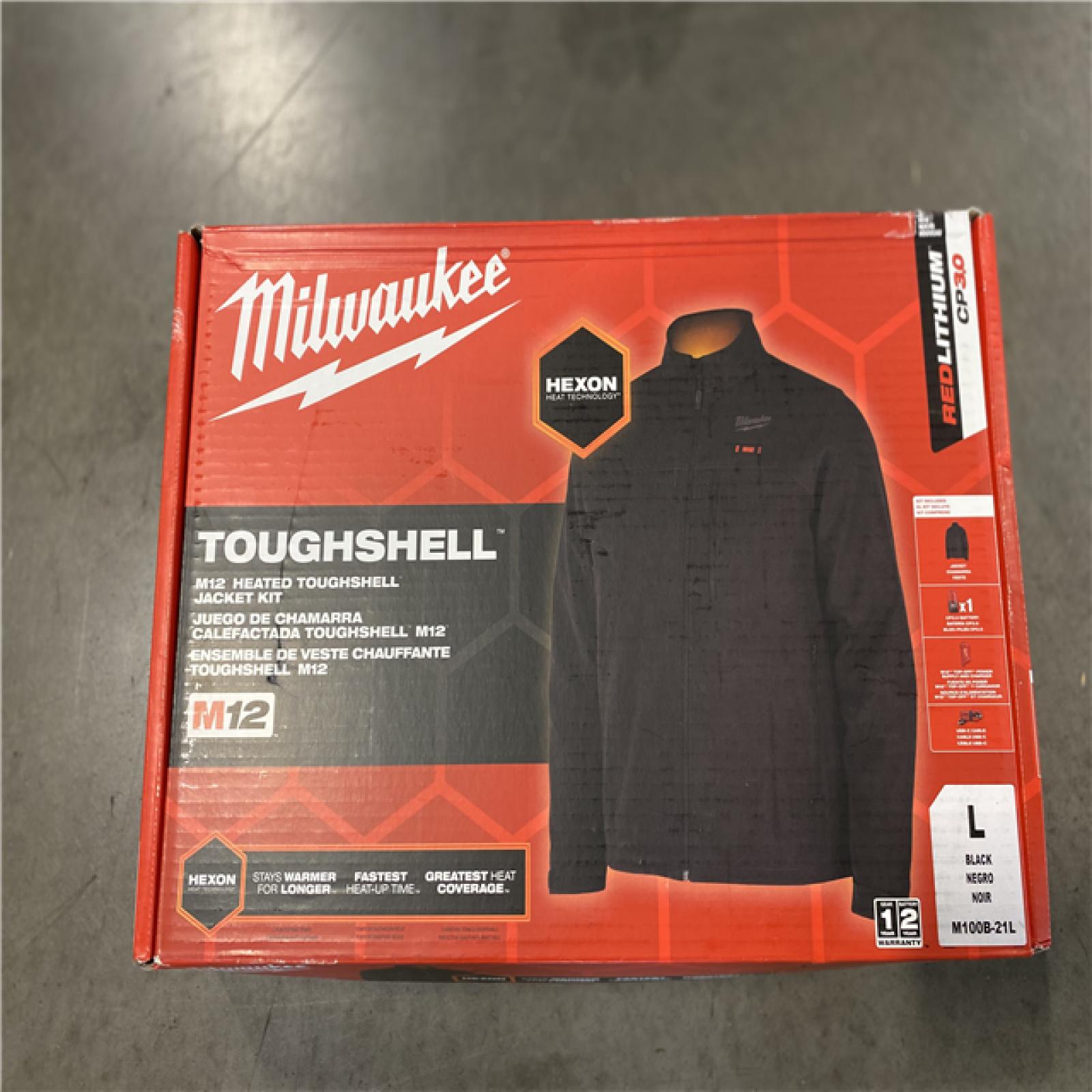 NEW! - Milwaukee Men's Large M12 12-Volt Lithium-Ion Cordless Tough Shell Black Heated Jacket with (1) 3.0 Ah Battery and Charger