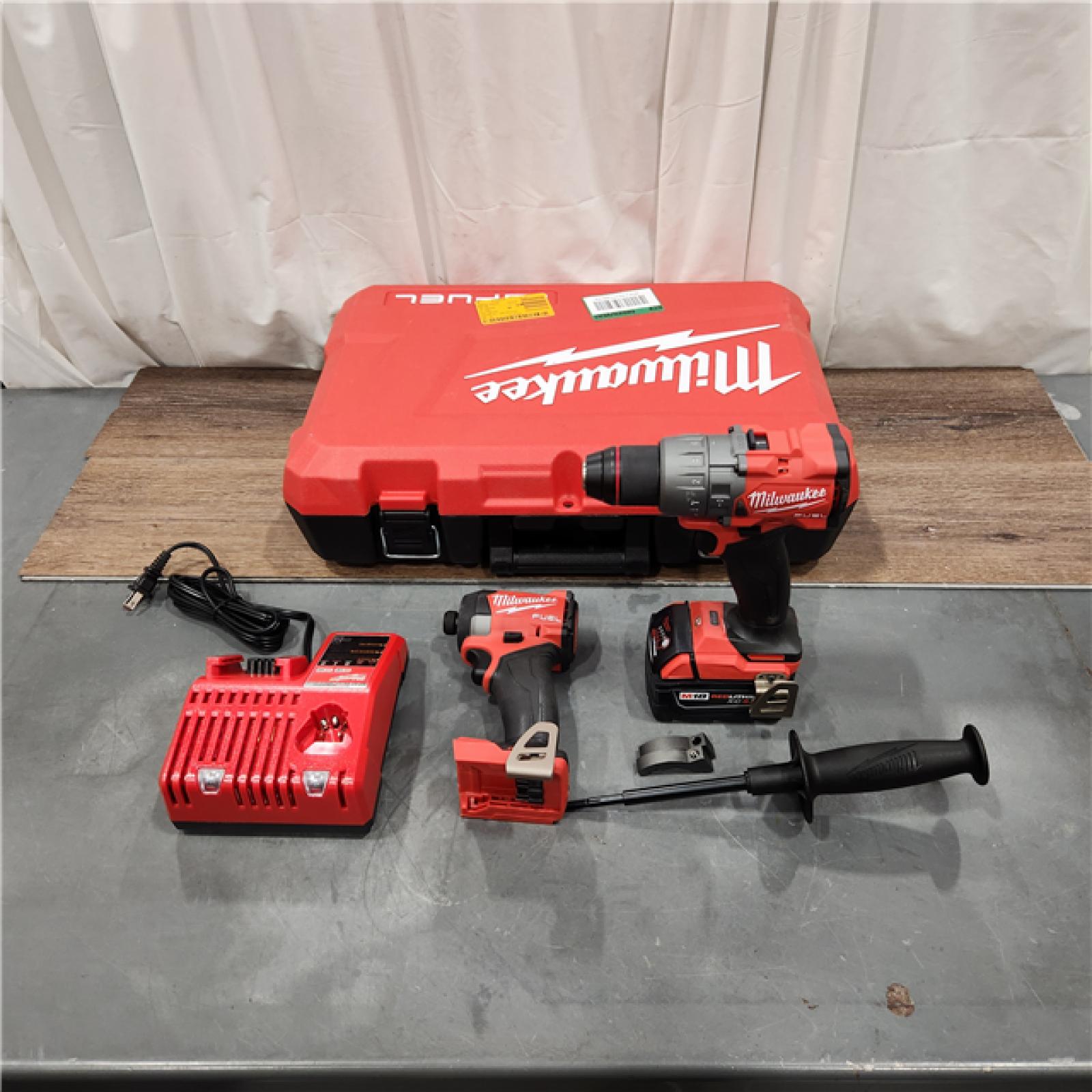 AS IS Milwaukee 2904-22 Hammer Drill Driver Kit with Batteries  Charger & Tool Case  Red