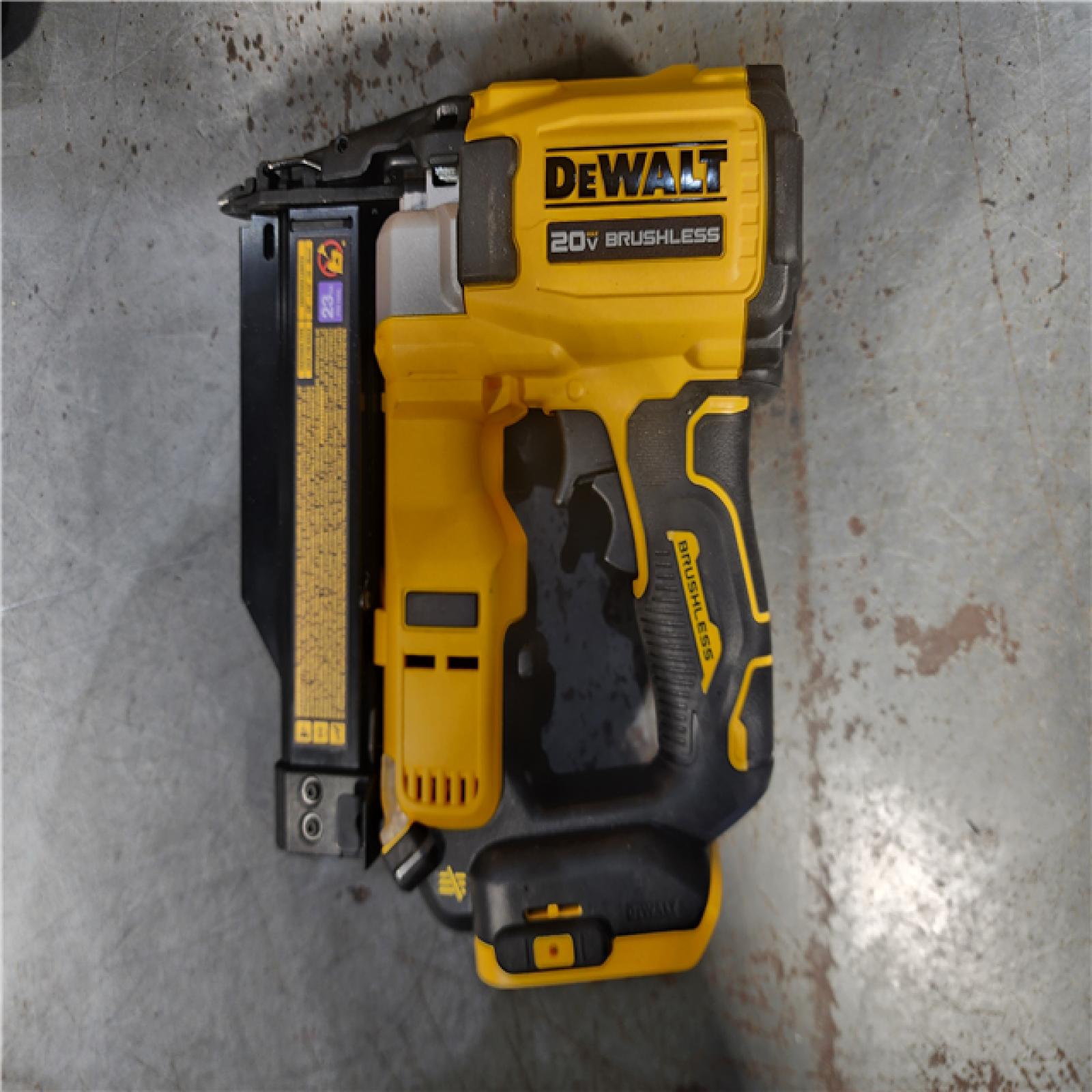 HOUSTON LOCATION - AS-IS DEWALT ATOMIC 20V MAX Lithium Ion Cordless 23 Gauge Pin Nailer Kit with 2.0Ah Battery and Charger