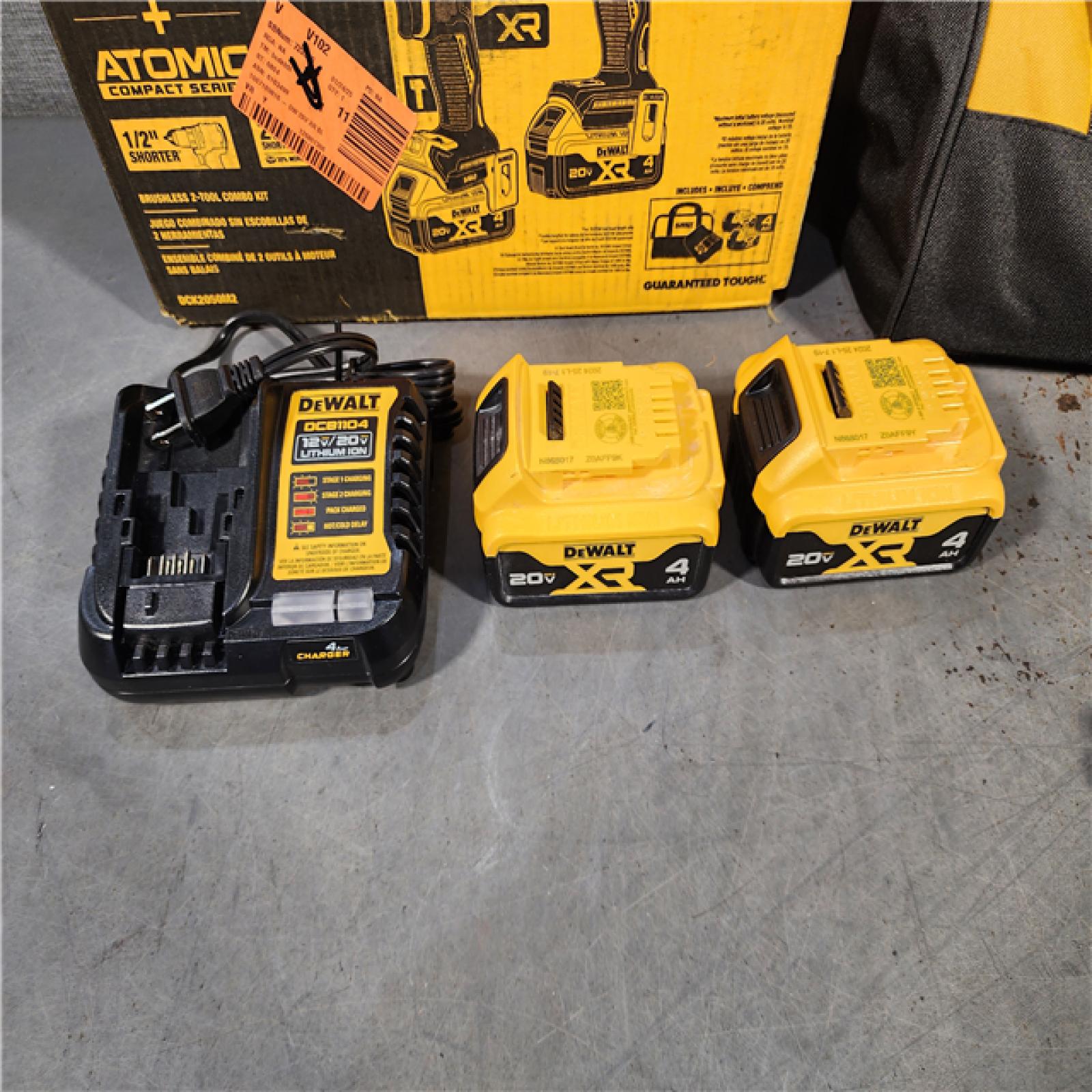 HOUSTON LOCATION - AS-IS DEWALT 20V MAX XR Hammer Drill and ATOMIC Impact Driver 2 Tool Cordless Combo Kit with (2) 4.0Ah Batteries, Charger, and Bag