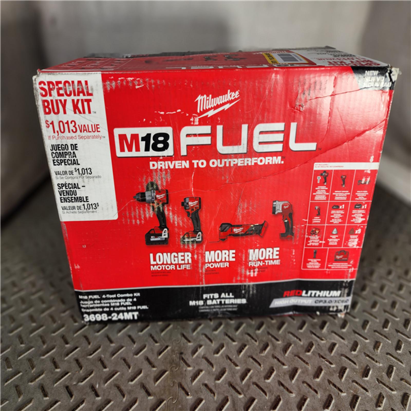 HOUSTON LOCATION - AS-IS Milwaukee 3698-24MT 18V Fuel 4-Tool Cordless Combo Kit with 6.0Ah 3.0Ah Lithium Ion Batteries