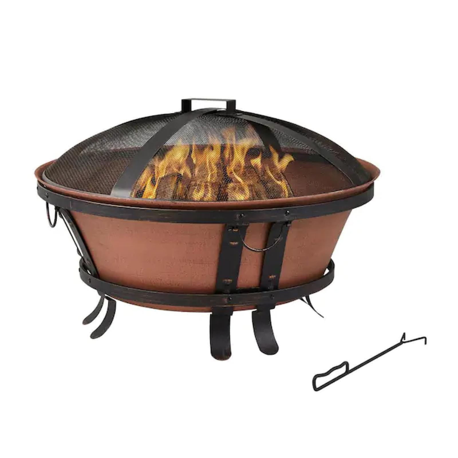 DALLAS LOCATION -Hampton Bay Whitlock 34 in. W Antique Bronze Cast Iron Wood Outdoor Fire Pit with Screen and Poker Included  - PALLET (  4 UNITS )