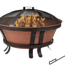 DALLAS LOCATION -Hampton Bay Whitlock 34 in. W Antique Bronze Cast Iron Wood Outdoor Fire Pit with Screen and Poker Included  - PALLET (  4 UNITS )