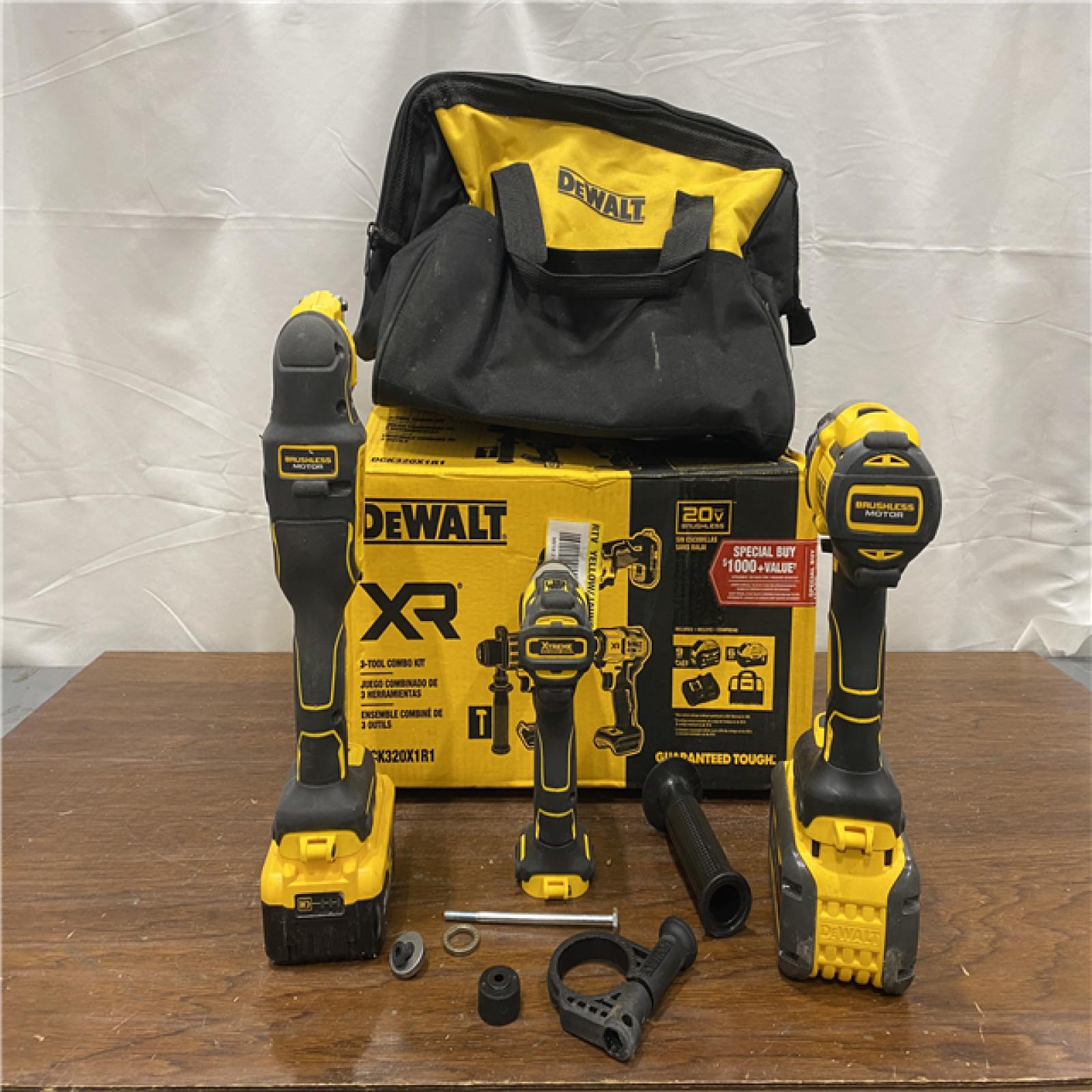 AS-IS DEWALT 20-Volt Lithium-Ion Cordless 3-Tool Combo Kit with FLEXVOLT 9 Ah and 20V 6 Ah Batteries and Charger