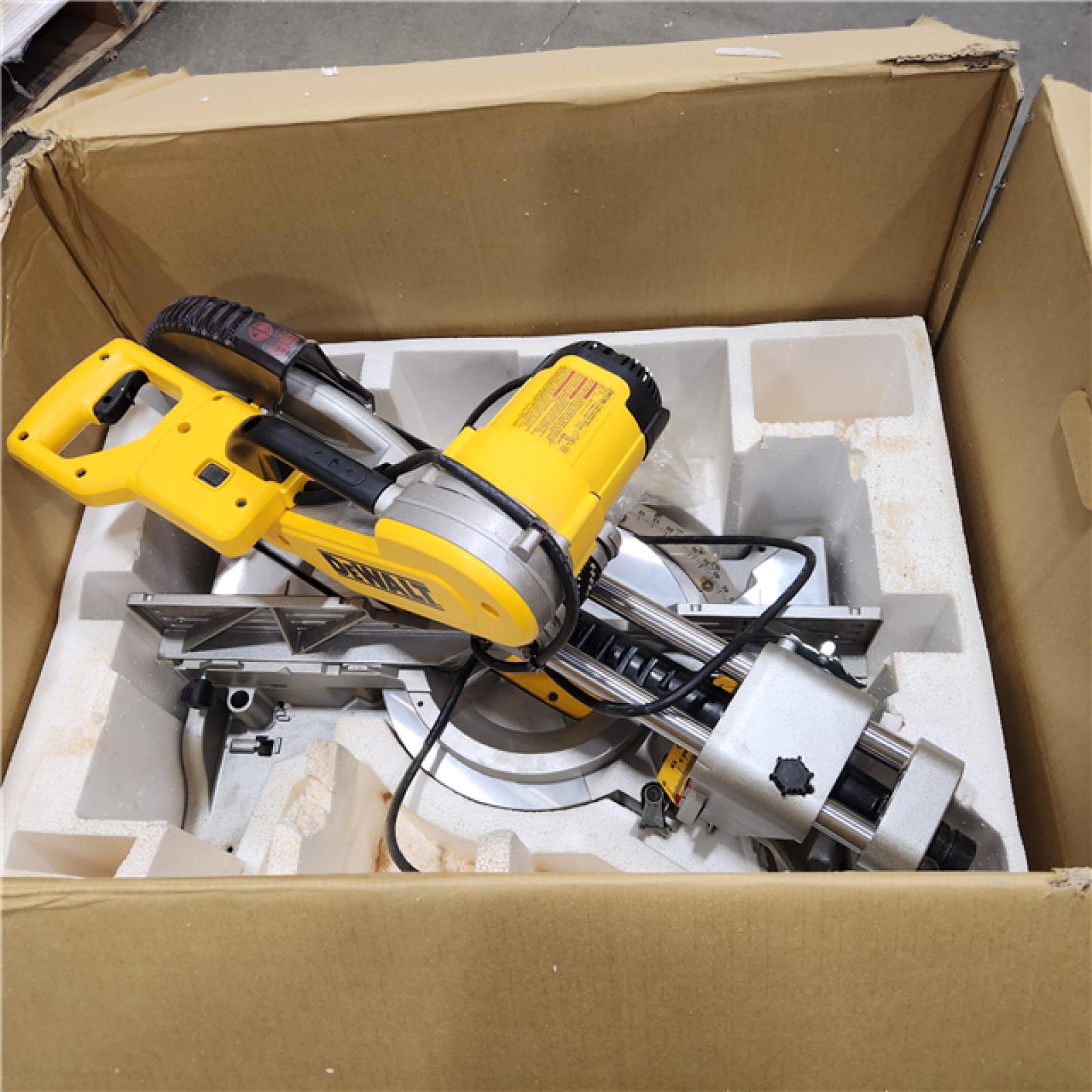 AS-IS DEWALT 15 Amp Corded 12 in. Double Bevel Sliding Compound Miter Saw with XPS Technology, Blade Wrench and Material Clamp