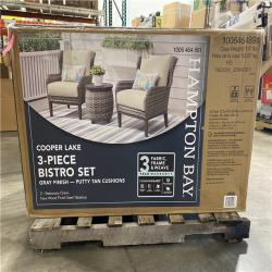 DALLAS LOCATION - Hampton Bay Cooper Lake 3-Piece Wicker Patio Conversation Set with CushionGuard Putty Cushions