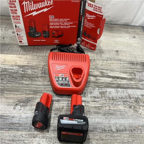 AS-IS Milwaukee M12 12-Volt Lithium-Ion High Output 5.0 Ah and 2.5 Ah Battery Packs and Charger Starter Kit (48-59-2452S)