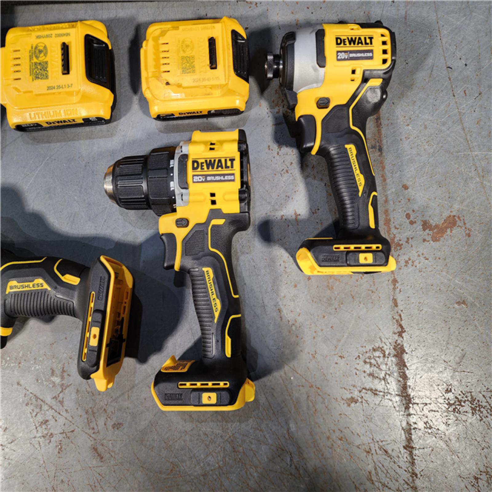 HOUSTON LOCATION - AS-IS DeWalt 20V MAX ATOMIC Cordless Brushless 3 Tool Combo Kit