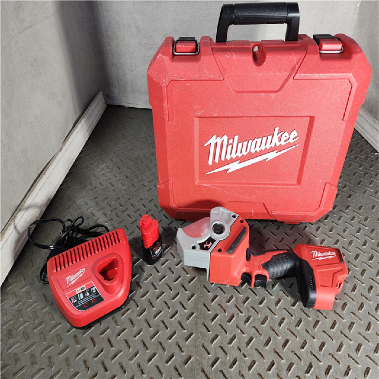 HOUSTON LOCATION - AS-IS Milwaukee M12 12V Plastic Pipe Shear Kit 2470-21 with 1.5Ah Battery Charger  & Tool Case