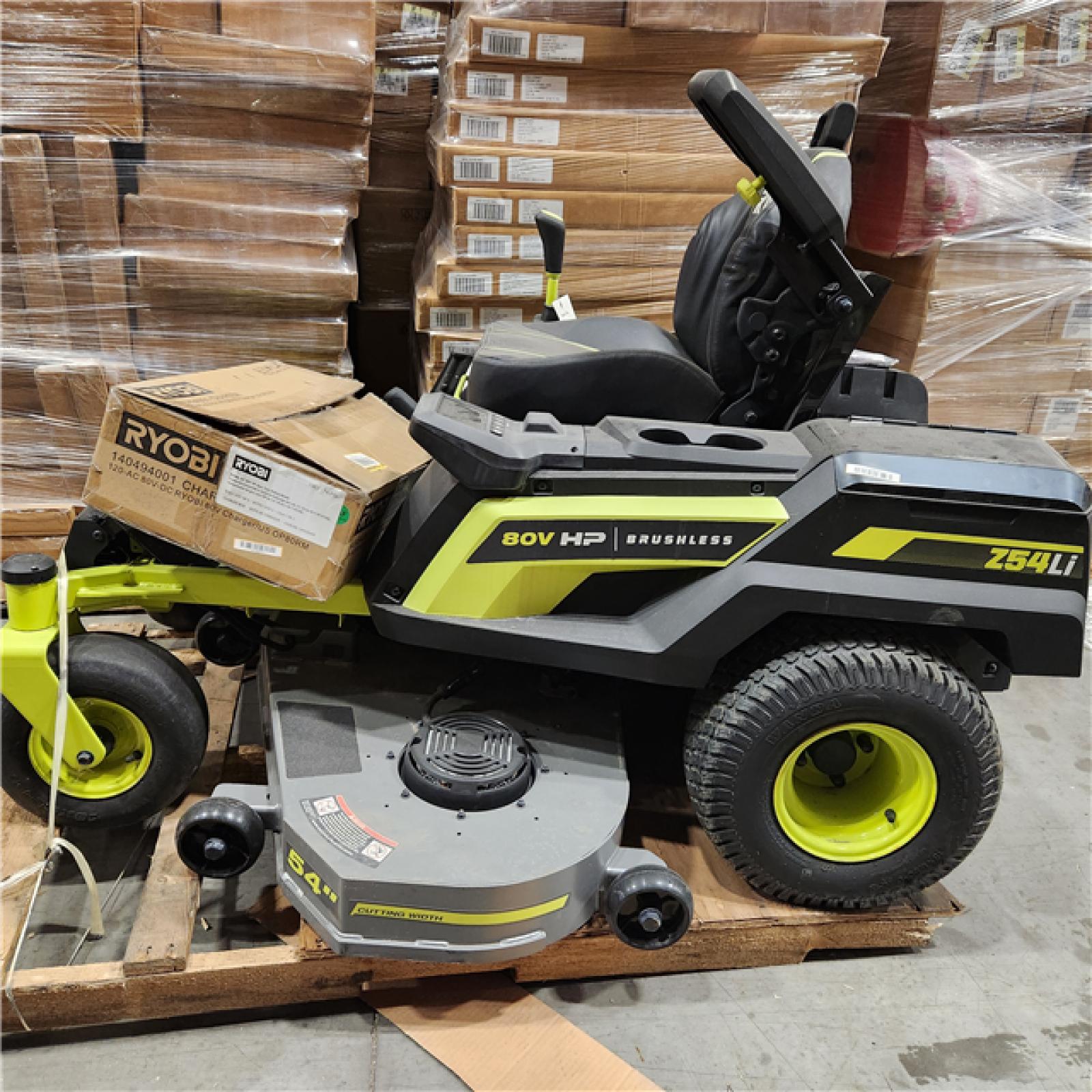 Dallas Location - As-Is RYOBI 80V HP Brushless 54 in. Battery Riding Mower (2) 80V Batteries Charger