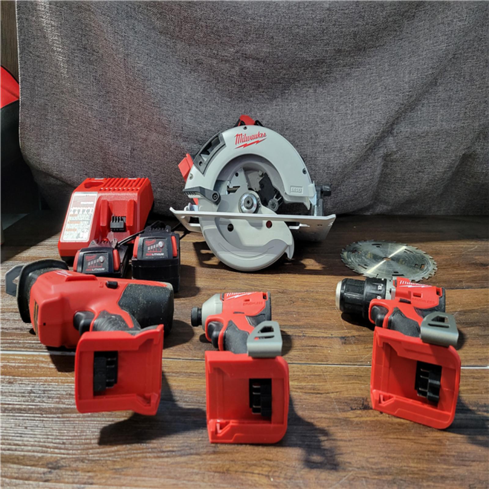 CALIFORNIA AS-IS MILWAUKEE M18 4-TOOL COMBO KIT(BATTERIES,CHARGER,AND BAG INCLUDED)