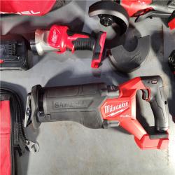 HOUSTON LOCATION - AS-IS MILWAUKEE 7 TOOL COMBO KIT W/ (2) 5.0 AH BATTERY, (2) CARRYING BAG & CHARGER