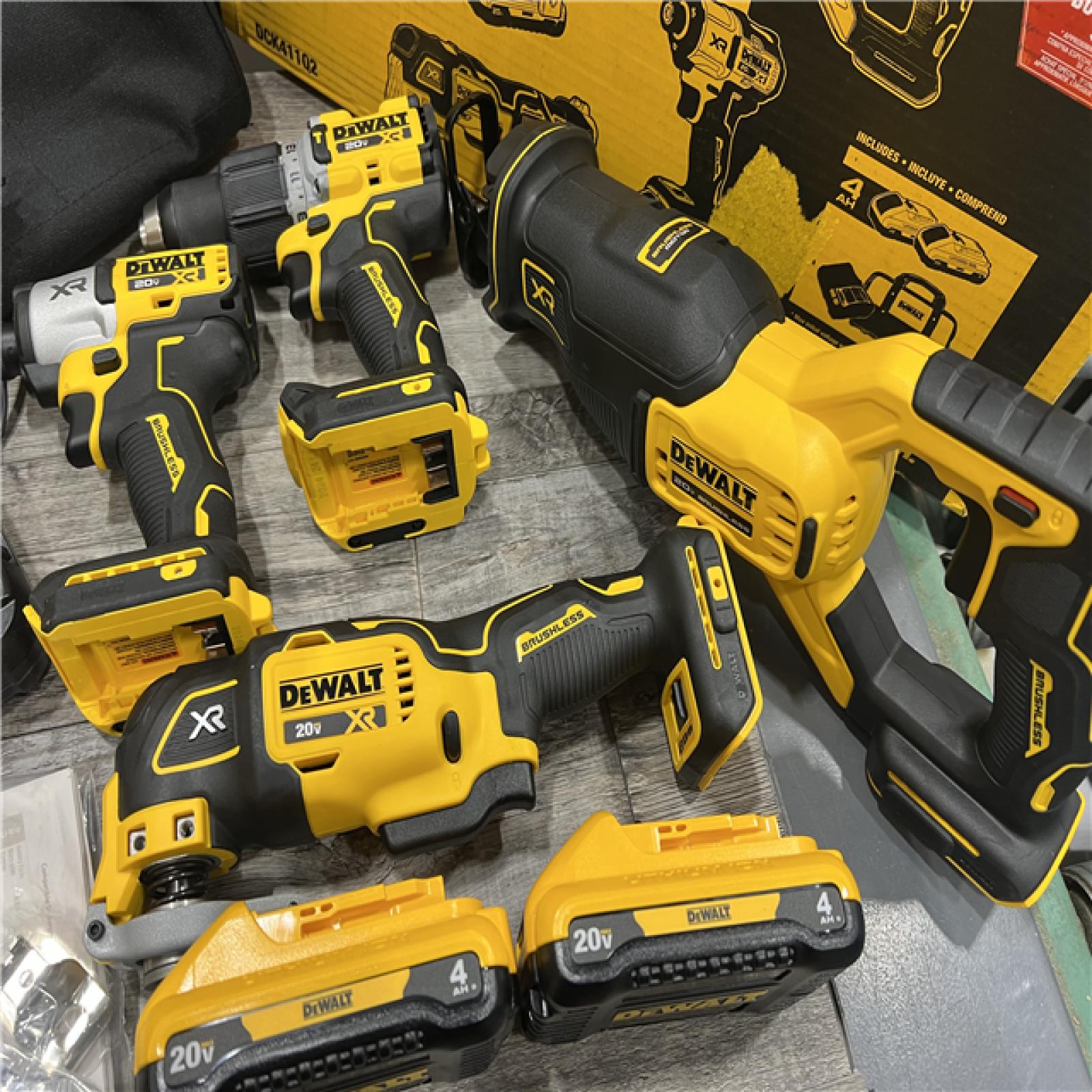 AS-IS DEWALT 20-Volt Maximum Lithium-Ion Cordless 4-Tool Combo Kit with (2) 4 Ah Batteries and Charger