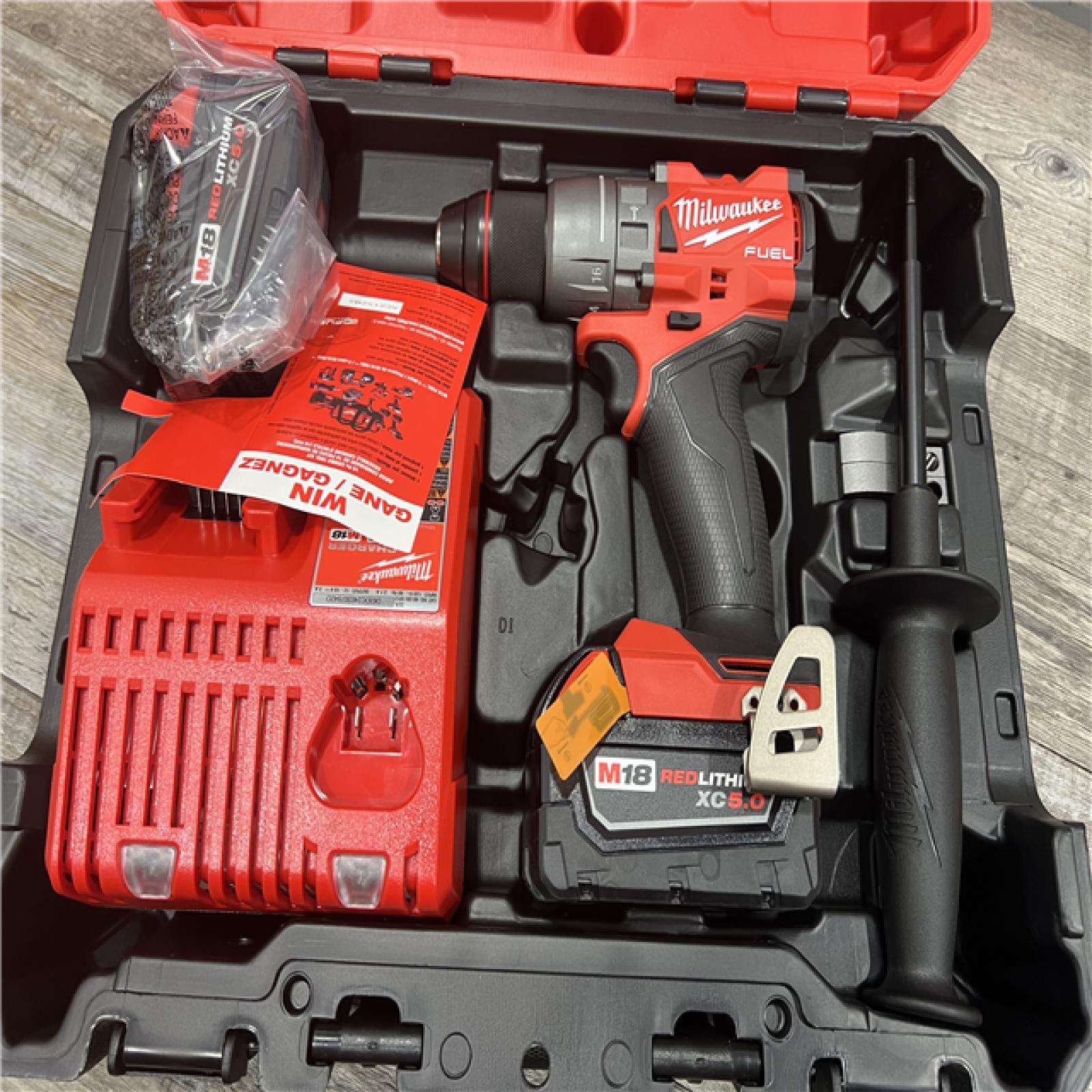 AS-IS Milwaukee 2904-22 Hammer Drill Driver Kit with Batteries  Charger & Tool Case  Red