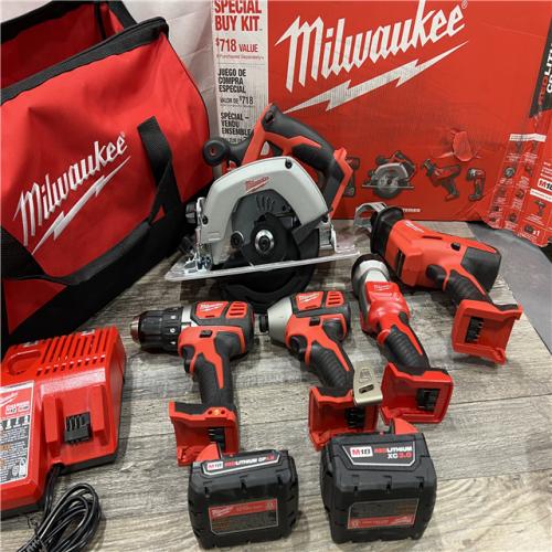 AS-IS Milwaukee M18 18-Volt Lithium-Ion Cordless Combo Tool Kit (5-Tool) with (1) 3.0Ah and (1) 1.5Ah Battery, (1) Charger, (1) Tool Bag