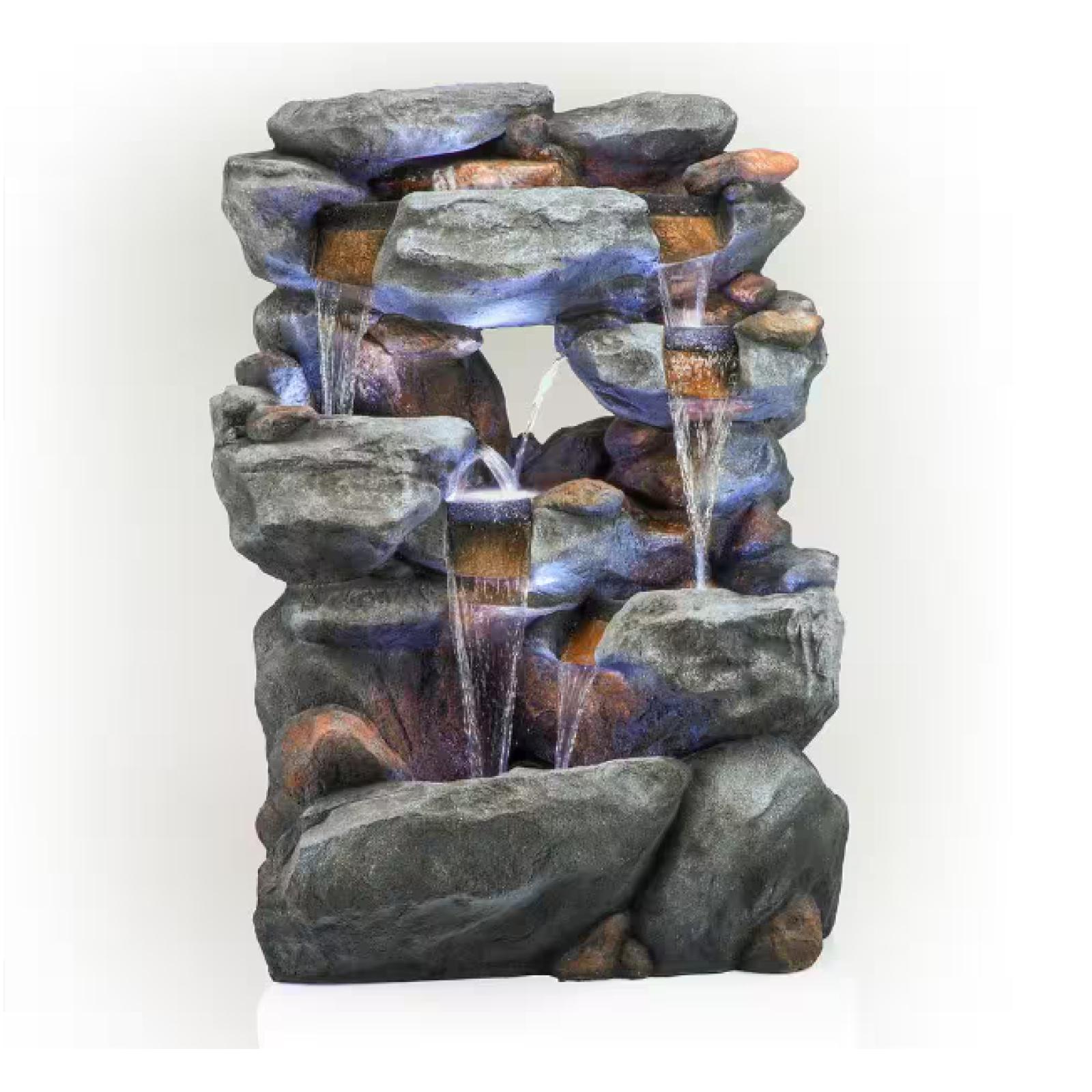 DALLAS LOCATION - Alpine Corporation  54 in. Tall Indoor/Outdoor 5-Tier Waterfall Rock Fountain with LED Lights