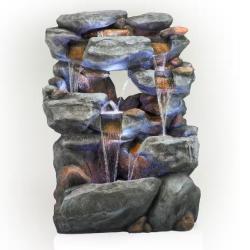 DALLAS LOCATION - Alpine Corporation  54 in. Tall Indoor/Outdoor 5-Tier Waterfall Rock Fountain with LED Lights