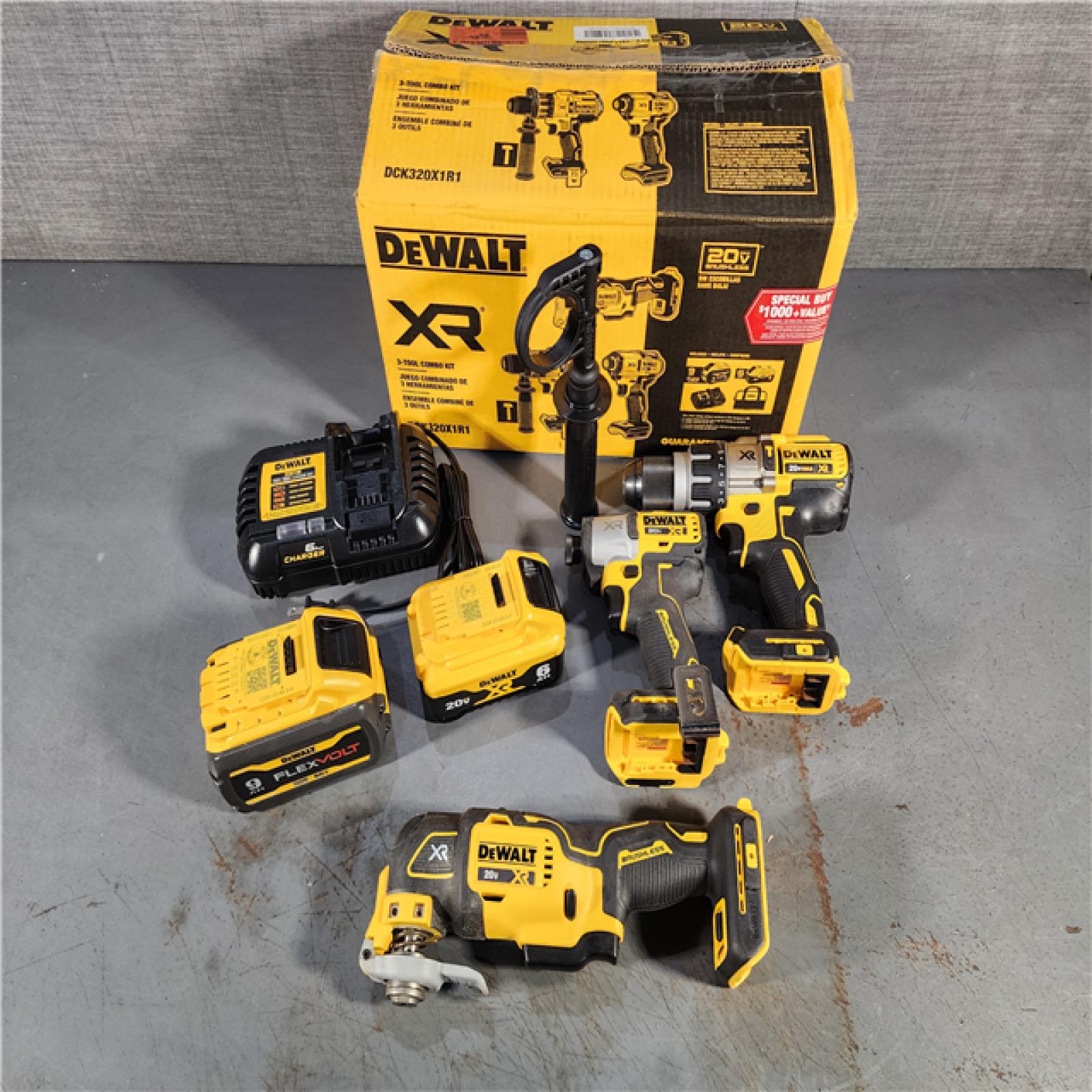 HOUSTON LOCATION - AS-IS DEWALT 20-Volt Lithium-Ion Cordless 3-Tool Combo Kit with FLEXVOLT 9 Ah and 20V 6 Ah Batteries and Charger (NO TOOL BAG)