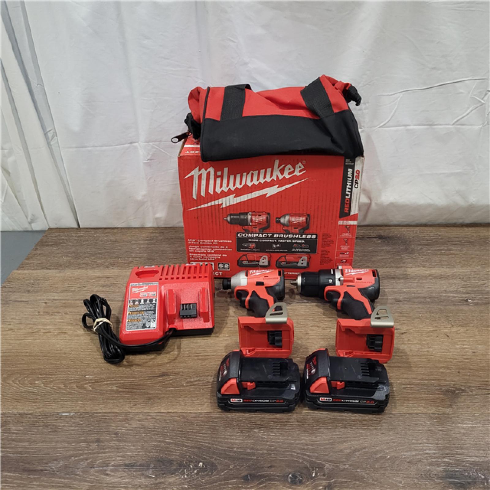 AS-IS M18 18V Lithium-Ion Brushless Cordless Compact Drill/Impact Combo Kit (2-Tool) W/(2) 2.0 Ah Batteries, Charger & Bag