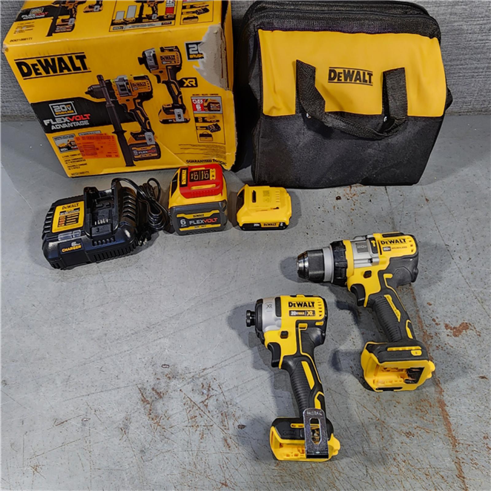 HOUSTON LOCATION - AS-IS DEWALT 20V MAX Cordless Brushless Hammer Drill/Driver 2 Tool Combo Kit with FLEXVOLT ADVANTAGE