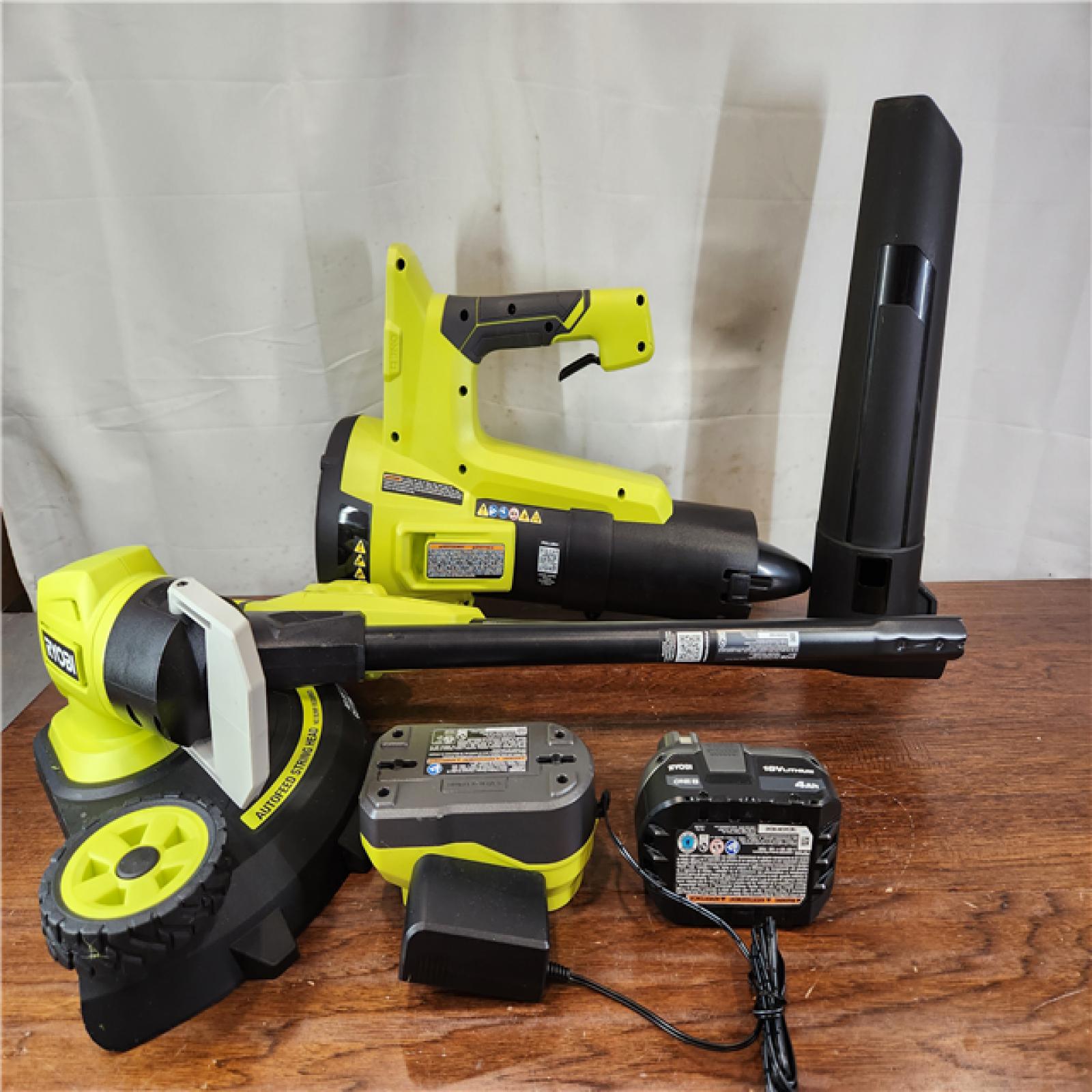 AS-IS RYOBI ONE+ 18V Cordless String Trimmer/Edger and Jet Fan Blower (2-Tool) Combo Kit