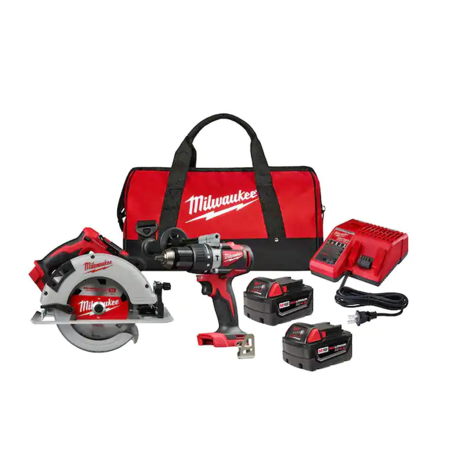 NEW! - Milwaukee M18 18V Lithium-Ion Brushless Cordless Hammer Drill and Circular Saw Combo Kit (2-Tool) with Two 4.0 Ah Batteries